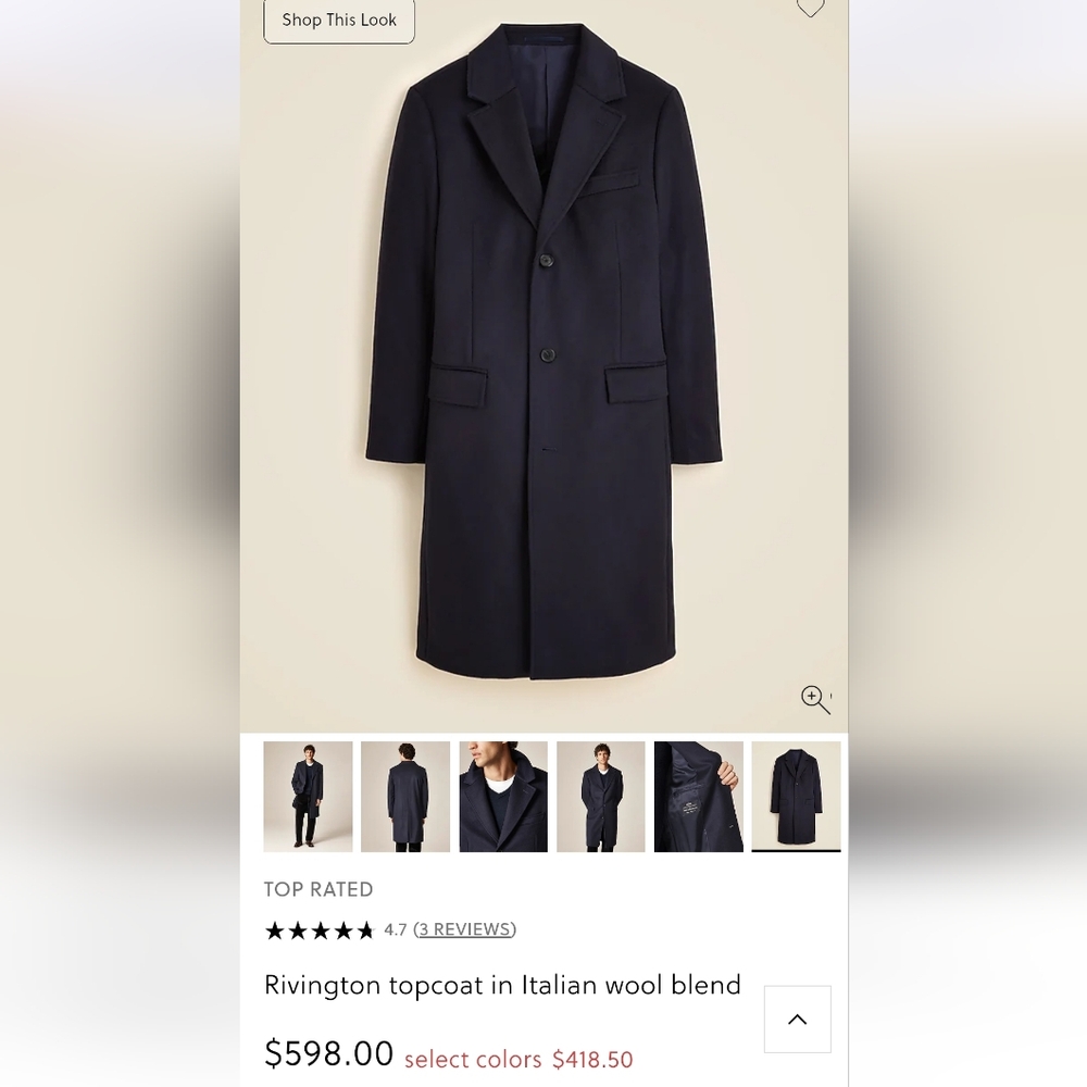 J. Crew Men's Dark Blue Trench Coat